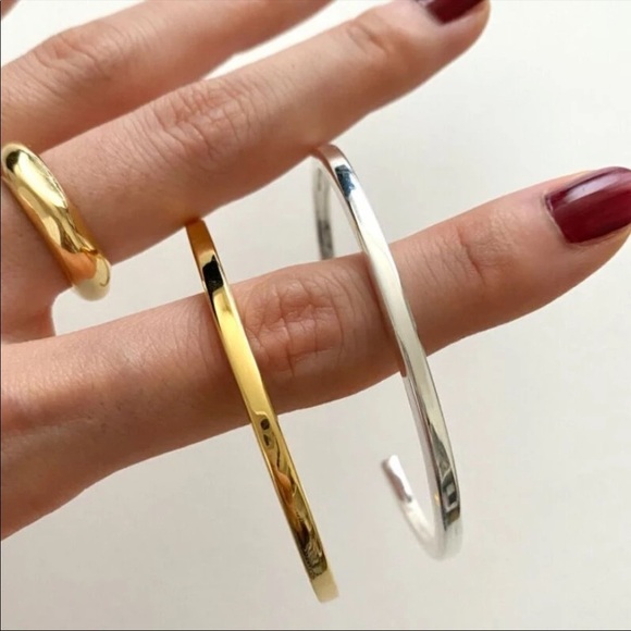𝅺NEW 18K Gold S925 Simple Cuff Bracelet - Picture 1 of 16